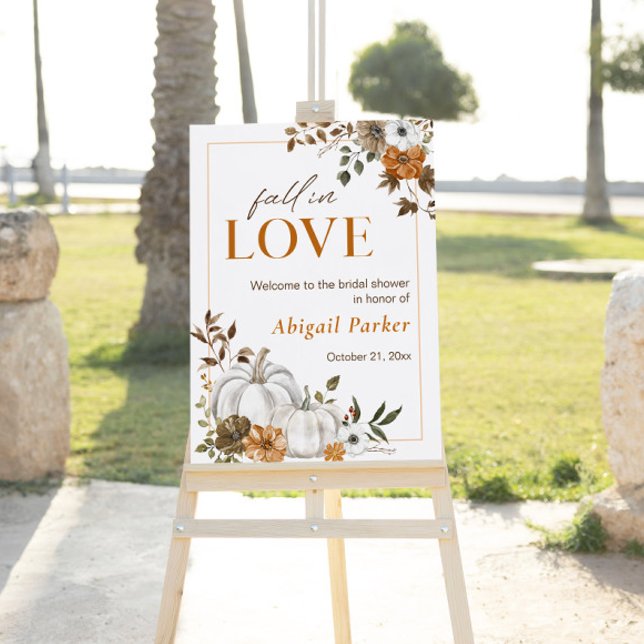 Fall Rustic Pumpkin Bridal Shower Welcome Sign (Fall Rustic Floral Pumpkin Bridal Shower Welcome Sign)