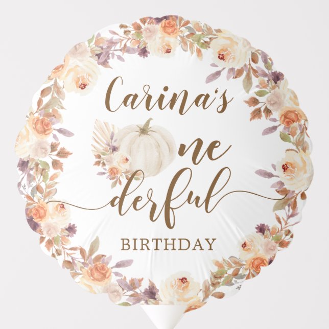 Fall Rustic Pumpkin Onederful Birthday Balloon (Front)