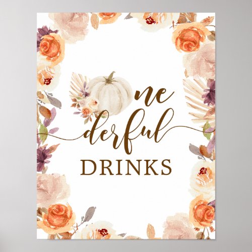 Fall Rustic Pumpkin Onederful Birthday Drinks Poster