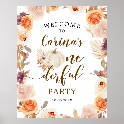 Fall Rustic Pumpkin Onederful Birthday Welcome Poster