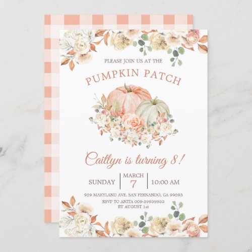 Fall Rustic Pumpkin Patch 8th Birthday Invitation