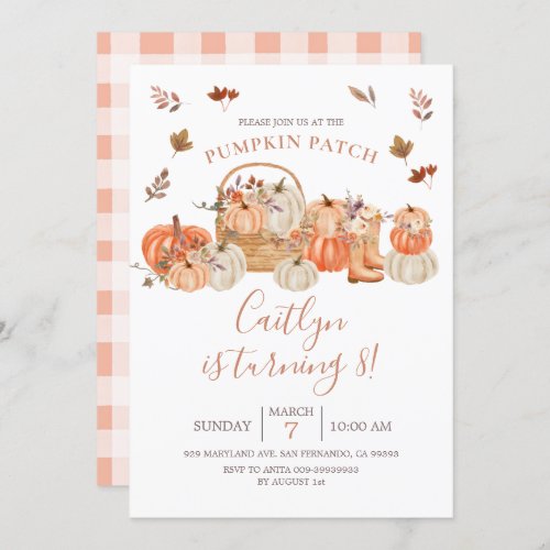 Fall Rustic Pumpkin Patch 8th Birthday Party Invitation