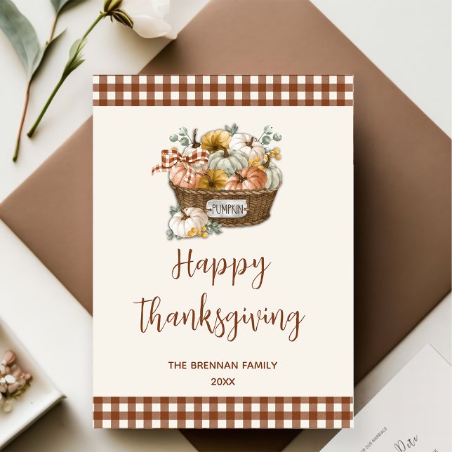 Fall Rustic Pumpkin Plaid thanksgiving Holiday Card (Creator Uploaded)