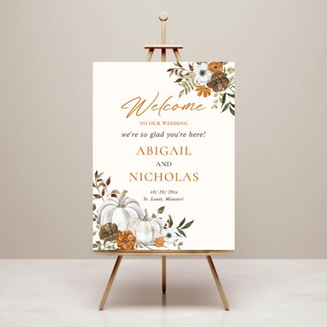 Fall Rustic Pumpkin Welcome to the Wedding Sign (Fall Rustic Floral Pumpkin Wedding Welcome Sign, Rust and Burnt orange flowers backdrop)
