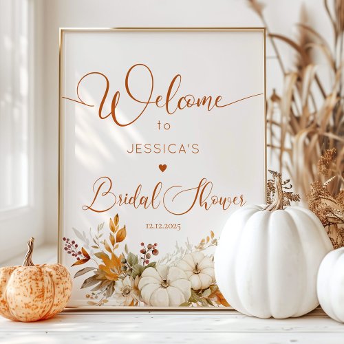 Fall rustic pumpkins bridal shower welcome poster