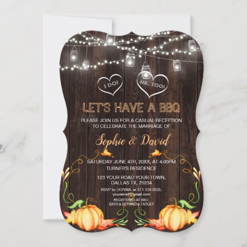 Fall Rustic Pumpkins String Lights Wood I DO BBQ Invitation