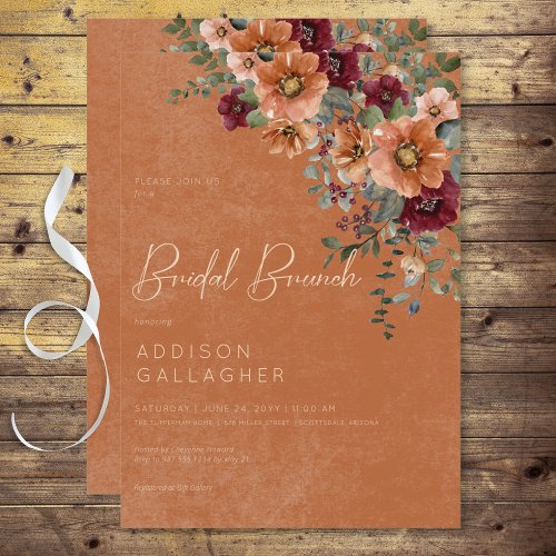 Fall Rustic Rust  Wine Floral Bridal Brunch Invitation