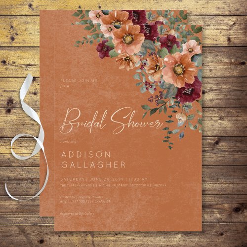 Fall Rustic Rust  Wine Floral Bridal Shower Invitation