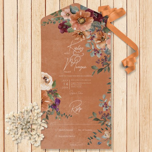 Fall Rustic Rust  Wine Floral Rust No Dinner     All In One Invitation