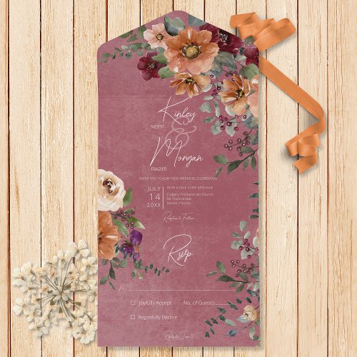 Fall Rustic Rust  Wine Floral Wine No Dinner     All In One Invitation