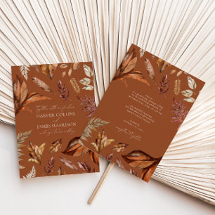 Fall Rustic & Terracotta Leaves Boho Wedding Invitation