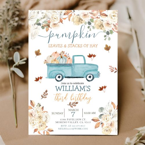 Fall Rustic truck first birthday Invitation