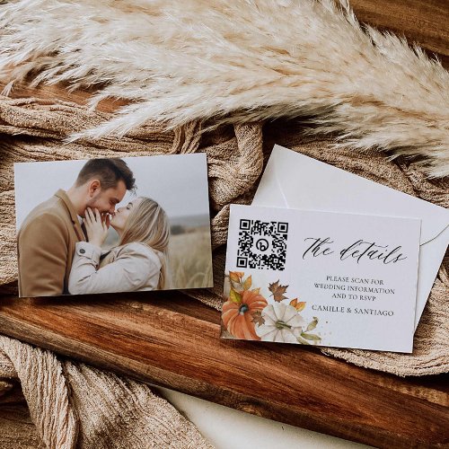 Fall Rustic Wedding Details Card with QR Code