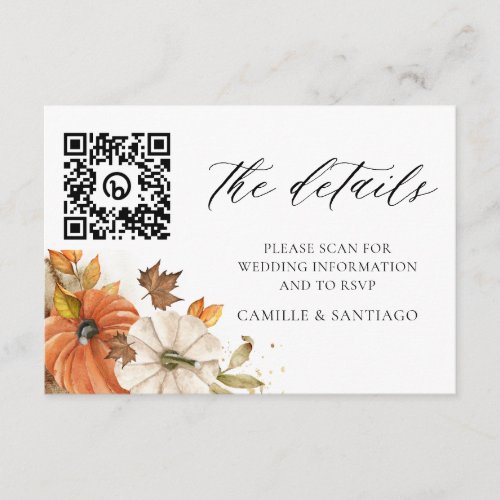 Fall Rustic Wedding Details Card with QR Code