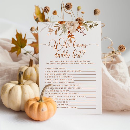 Fall rustic Who knows daddy best baby shower game