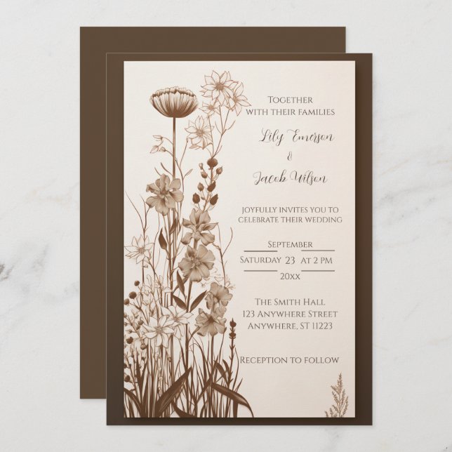 Fall Rustic Wildflower Wedding Invitation (Front/Back)