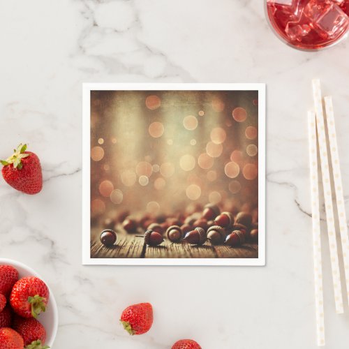 Fall Rustic Wood &amp; Acorns Bokeh Effect Decoupage Napkins