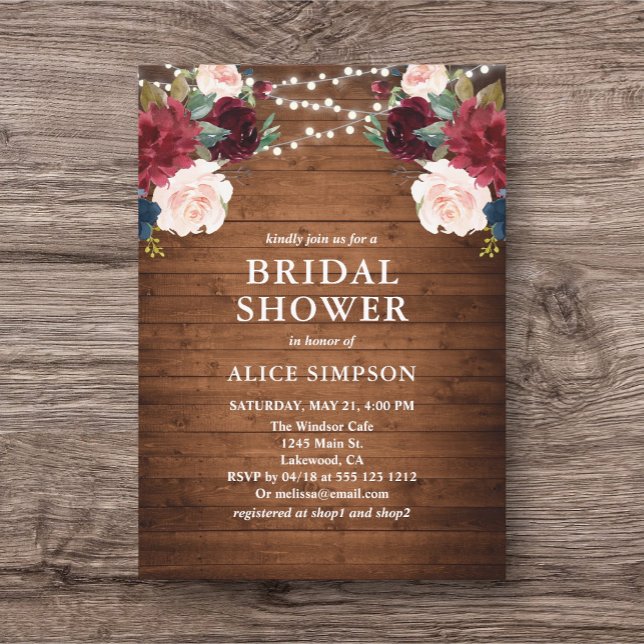 Fall Rustic Wood Floral Bridal Shower Invitation (Creator Uploaded)