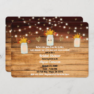 Fall Rustic Wood Lights & Mason Jar Bridal Shower Invitation