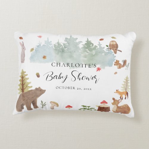 Fall Rustic Woodland Animals Autumn Baby Shower Accent Pillow