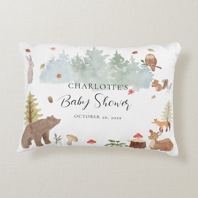 Fall Rustic Woodland Animals Autumn Baby Shower Accent Pillow (Back)