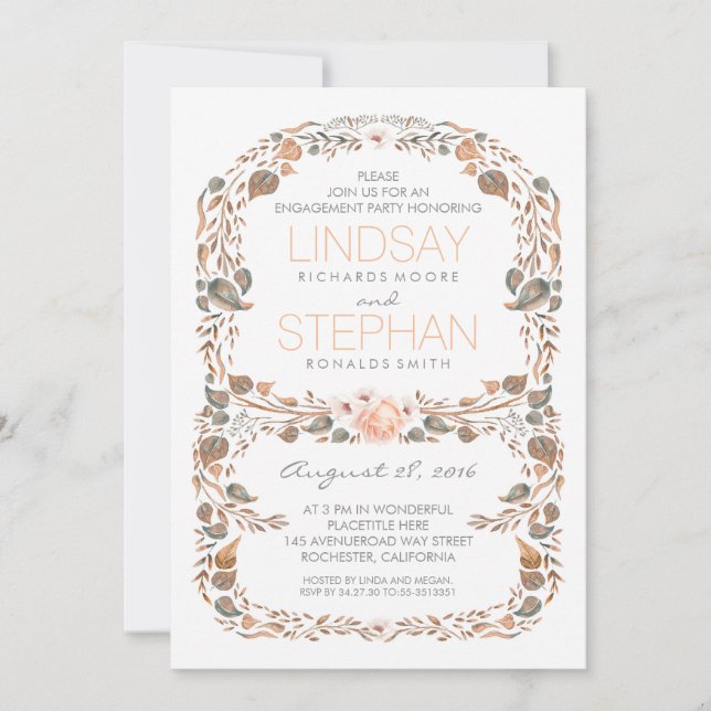 Fall Rustic Woodland Vintage Engagement Party Invitation (Front)
