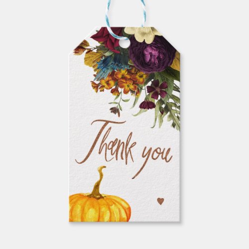 Fall rusty burgundy floral baby shower thank you gift tags