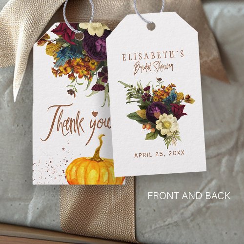 Fall rusty burgundy floral bridal shower thank you gift tags