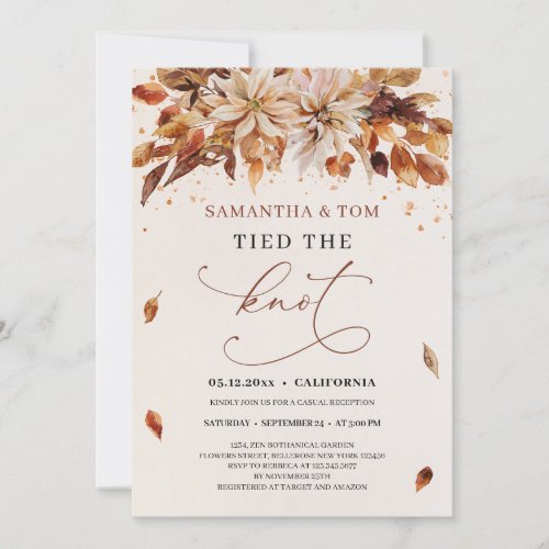 Fall Rusty Colors Orange Flowers Tied the Knot Invitation