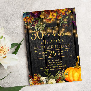 Fall rusty flowers rustic chic 50 fabulous years invitation