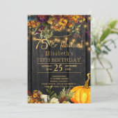 Fall rusty flowers rustic chic 75 fabulous years invitation (Standing Front)