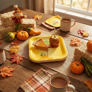 Fall Scarecrow and Pumpkins Autumn Harvest Paper Plates