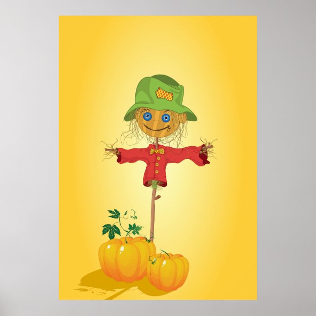 Fall Scarecrow and Pumpkins Autumn Harvest Poster (Front)