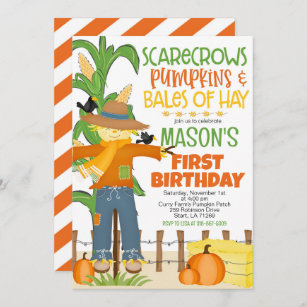 Fall Scarecrow Pumpkin Boy Birthday Invitation