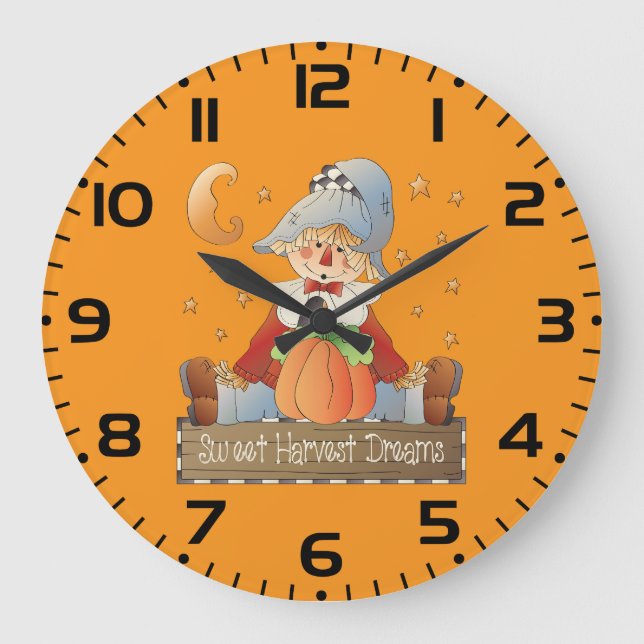 Fall Scarecrow Sweet Harvest Dreams Large Clock (Front)