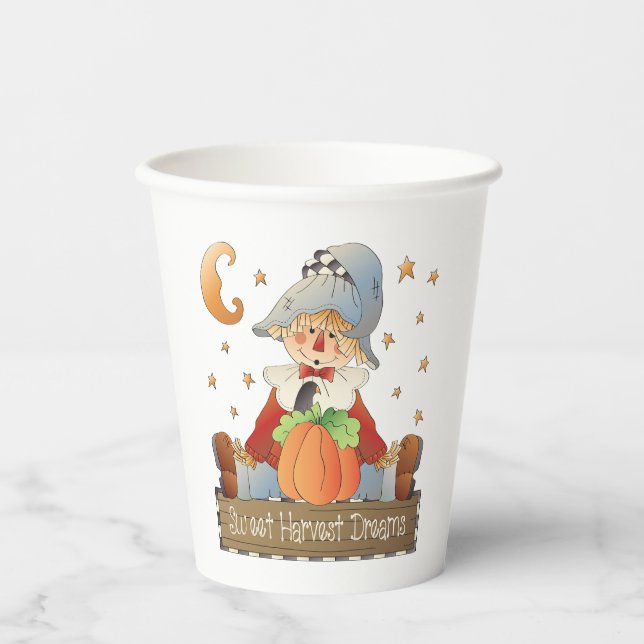 Fall Scarecrow Sweet Harvest Dreams Paper Cups (Front)