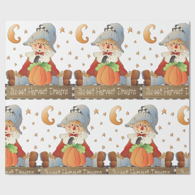 Fall Scarecrow Sweet Harvest Dreams Wrapping Paper (Flat)