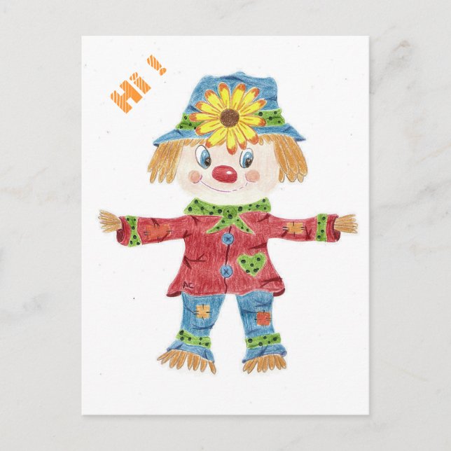 Fall scarecrow white kid postcard (Front)