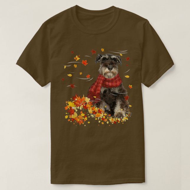 Fall ScarfMiniature Schnauzer Dog Autumn Falling L T-Shirt (Design Front)