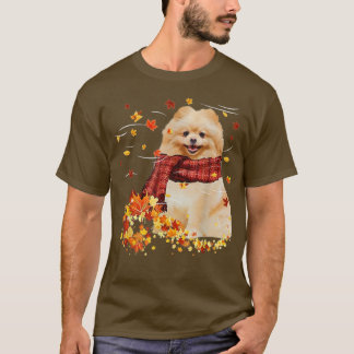 Fall ScarfPomeranian Dog Autumn Falling Leaves  T-Shirt