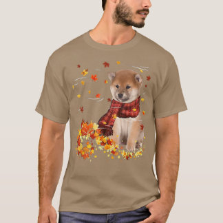 Fall ScarfShiba Inu Dog Autumn Falling Leaves  T-Shirt