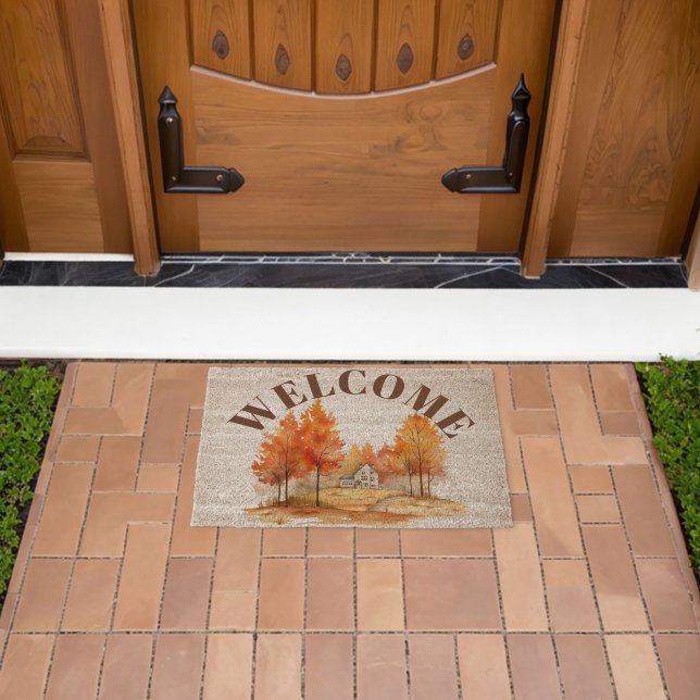 Fall sceenery with house and trees WELCOME  Fiber Doormat (Insitu (Outdoor))
