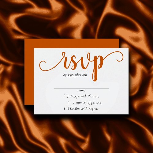 Fall Script  Autumn Burnt Orange Calligraphy RSVP Card