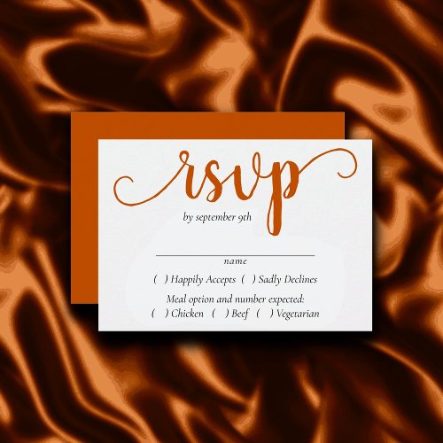 Fall Script  Autumn Burnt Orange Entree Choice RSVP Card