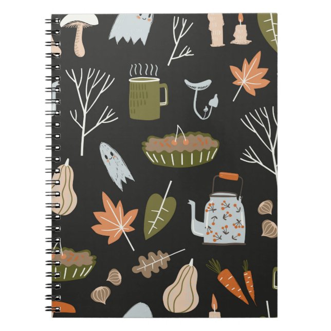 Fall seamless pattern with cozy nature elements. C Notebook (Front)