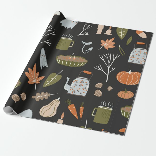 Fall seamless pattern with cozy nature elements. C Wrapping Paper (Unrolled)