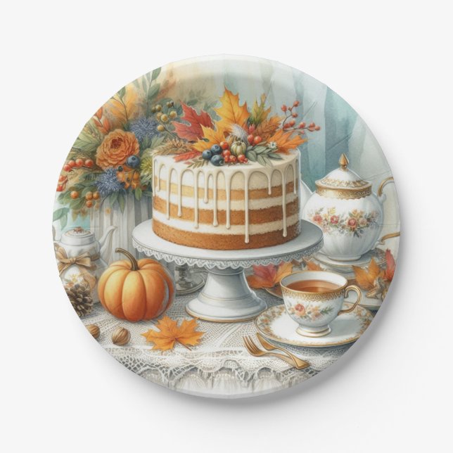 Fall Season Birthday Tea Party  Paper Plates (Front)