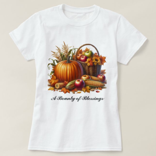 Fall Season Bounty of Blessings Ladies  T-Shirt (Design Front)