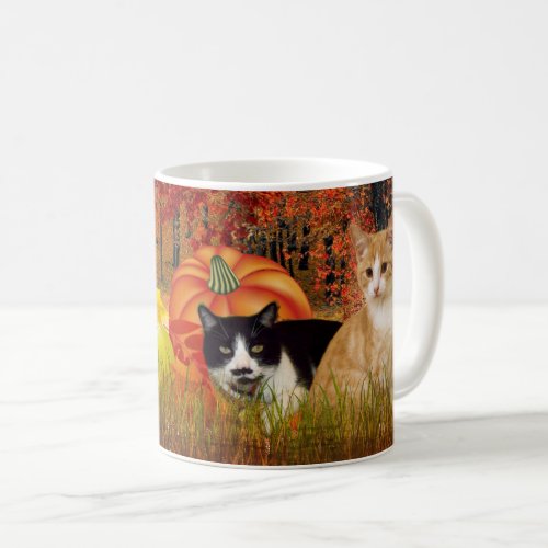 Fall Season Cats in Pumpkin Patch  Autumn Style Coffee Mug