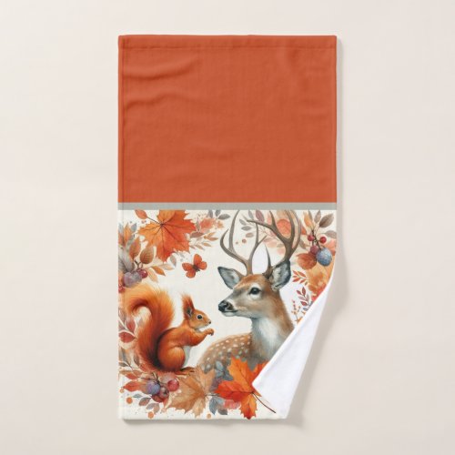 Fall Season Deer with Autumn Leaves  Hand Towel